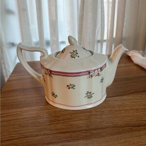 Floral Ceramic Teapot with Pink Accents